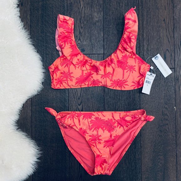O'Neill Big Girls' Palm Ruffle Top Bikini Set Cora